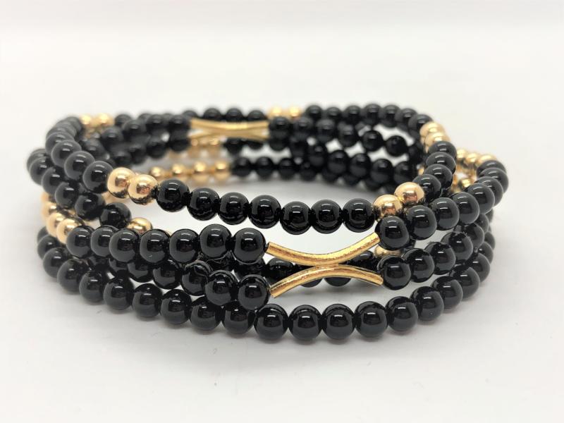 Set newest of 5 Gemstone & Gold Ball Beaded Stacking Bracelets