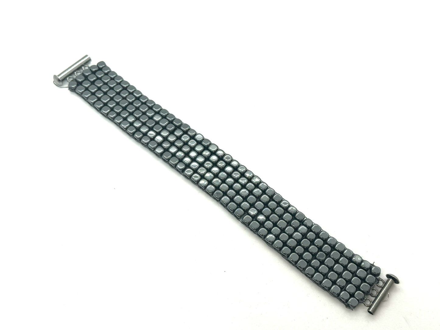 Hematite Cube Handsewn Bracelet