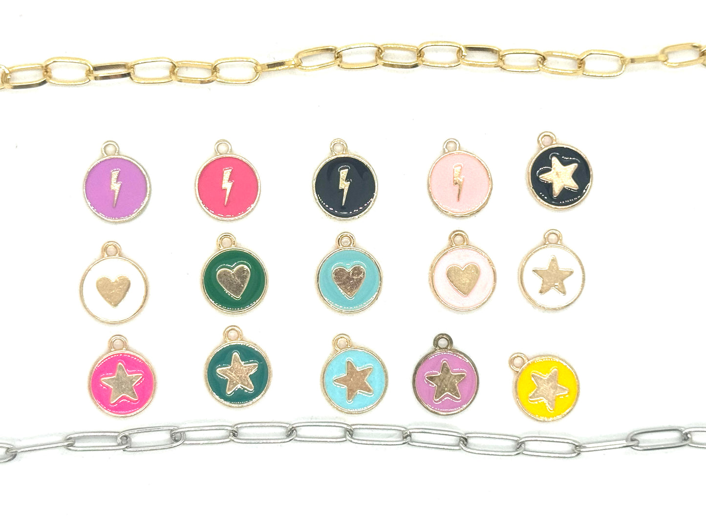 Enamel Circle Stars, Hearts and Lightning