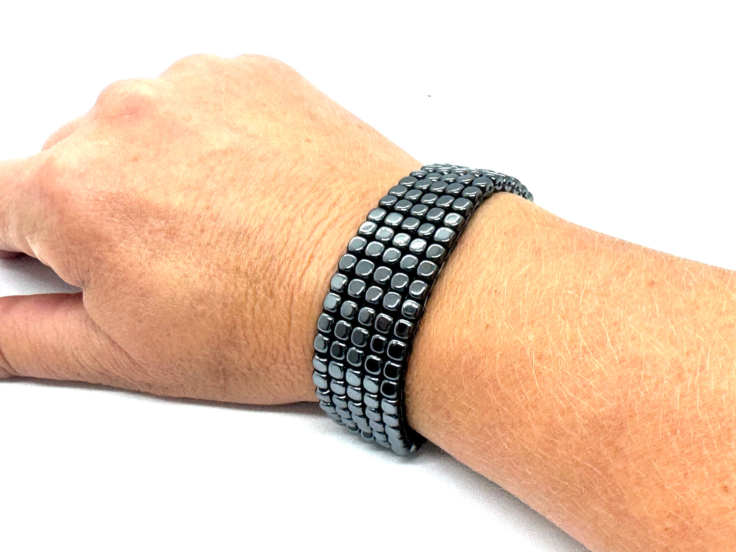 Hematite Cube Handsewn Bracelet